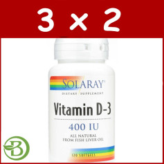 Confezione 3x2 Vitamina D3 400UI 120 Perle Solaray
