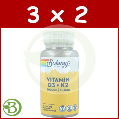 Confezione 3x2 D3 e K2 (MK7) 60 capsule Solaray