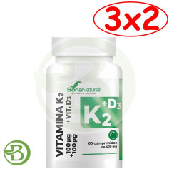Confezione 3x2 Vitamina D3+K2 a rilascio prolungato 60 compresse Soria Natural