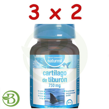Pack 3x2 Cartilago De Tiburón 750Mg 180 Cápsulas Naturmil