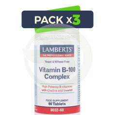 Confezione 3x Vitamina B-100 Complex 60 compresse Lamberts
