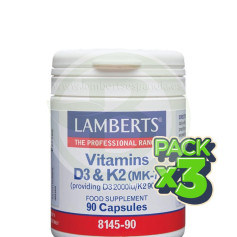 Confezione 3x Vitamine D3 2000Ui e K2 90Mcg 90 Capsule Lamberts