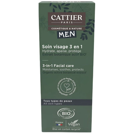 Cattier Trattamento Viso 3 in 1 per Uomo 50 ml