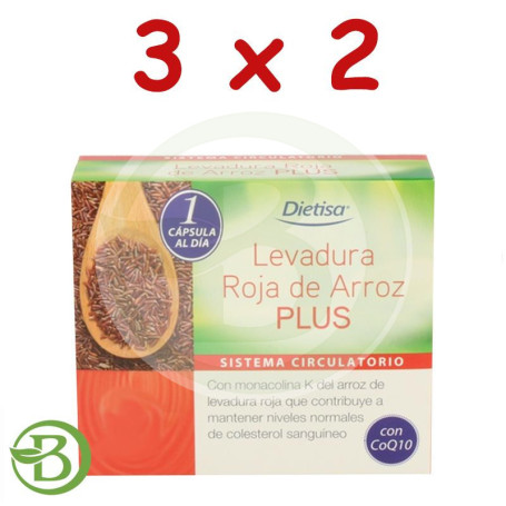Pack 3x2 Levadura Roja De Arroz Plus 60 Cápsulas Dietisa