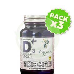 Confezione da 3 capsule di vitamina D3 2500Ui 30 capsule Veggunn