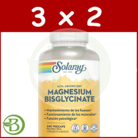 Pack 3x2 Magnesio Bisglycinate 240 Cápsulas Vegetales Solaray