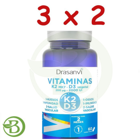 Pack 3x2 Vitamina K2+D3 60 Comprimidos Drasanvi
