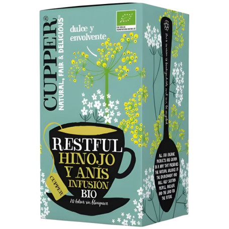 Infuso biologico riposante di finocchio e anice, 20 bustine di tè Cupper