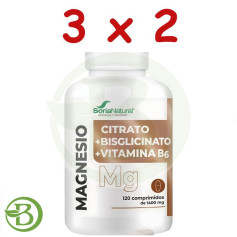 Confezione 3x2 Citrato di magnesio+Bisglicinato+B6 120 compresse Soria Natural