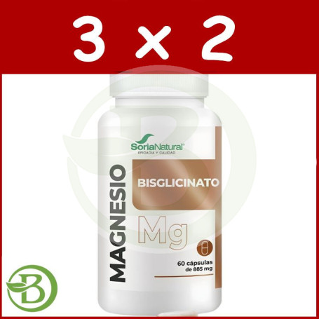 Pack 3x2 Bisglicinato De Magnesio 60 Capsulas Soria Natural