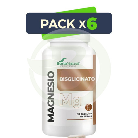 Pack 6x Bisglicinato De Magnesio 60 Capsulas Soria Natural