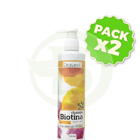Pack 2x Champú De Biotina y Aloe Vera Cabello Seco 300Ml Drasanvi