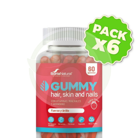 Pack 6x Pelo, Piel y Uñas 60 Gominolas Soria Natural