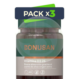 Pack 3x Vitamina D3 25Mcg/1000UI 90 Cápsulas Bonusan