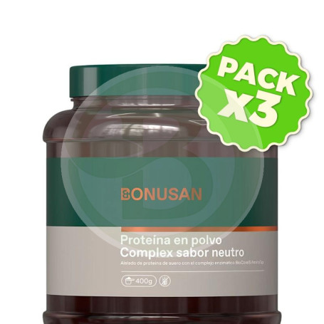 Pack 3x Proteína en Polvo Complex Sabor Neutro 400G Bonusan