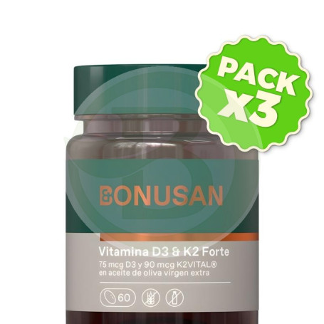 Pack 3x Vitamina D3 & K2 Forte 60 Perlas Bonusan