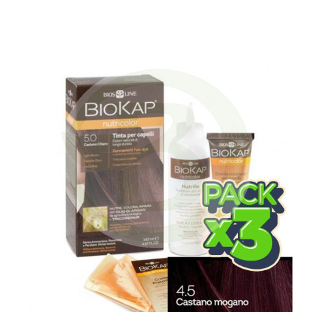 Pack 3x Tinte Nutricolor 4.5 Castaño Caoba 140Ml. Biokap