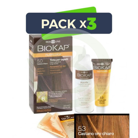 Pack 3x Tinte Nutricolor 5.3 Castaño Claro Dorado 140Ml. Biokap