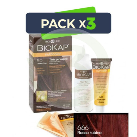 Pack 3x Tinte Nutricolor 6.66 Rojo Rubí 140Ml. Biokap