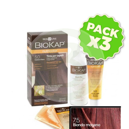 Pack 3x Tinte Nutricolor 7.5 Rubio Caoba 140Ml. Biokap