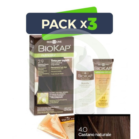 Pack 3x Tinte Nutricolor Delicato 4.0 Castaño Natural 140Ml. Biokap