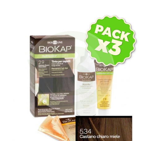 Pack 3x Tinte Nutricolor Delicato 5.34 Castaño Claro Miel 140Ml. Biokap
