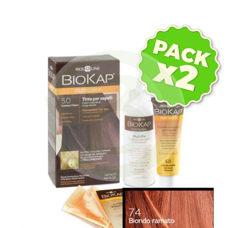 Pack 2x Tinte Nutricolor 7.4 Rojo Cobrizo 140Ml. Biokap