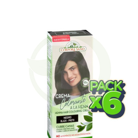 Pack 6x Crema Colorante Henna Negro 80Ml. Corpore Sano