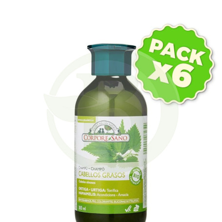 Pack 6x Champú Cabellos Grasos Ortiga y Hamamelis 300Ml Corpore Sano