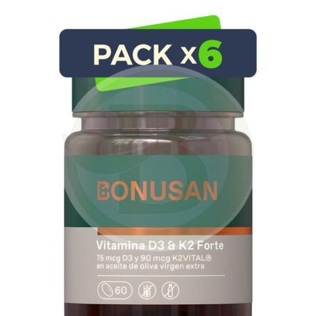 Pack 6x Vitamina D3 & K2 Forte 60 Perlas Bonusan