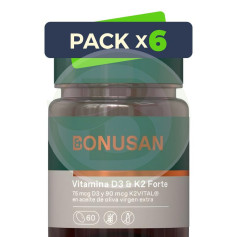 Pack 6x Vitamina D3 & K2 Forte 60 Perlas Bonusan