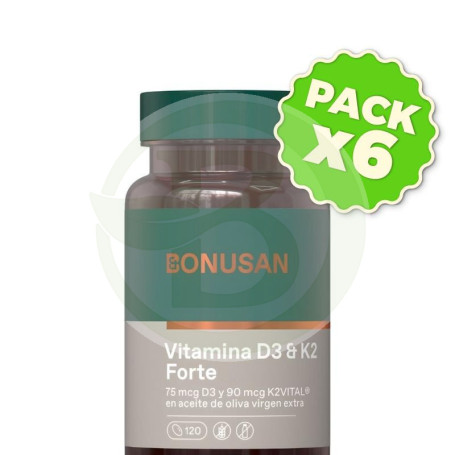 Pack 6x Vitamina D3 & K2 Forte 120 Perlas Bonusan