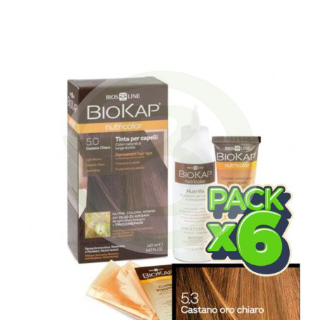 Pack 6x Tinte Nutricolor 5.3 Castaño Claro Dorado 140Ml. Biokap