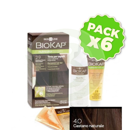 Pack 6x Tinte Nutricolor Delicato 4.0 Castaño Natural 140Ml. Biokap