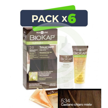 Pack 6x Tinte Nutricolor Delicato 5.34 Castaño Claro Miel 140Ml. Biokap