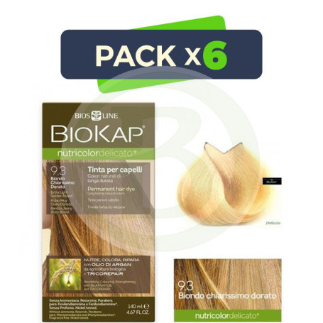 Pack 6x Tinte Nutricolor Delicato 9.3 Rubio Muy Claro Dorado 140Ml. Biokap