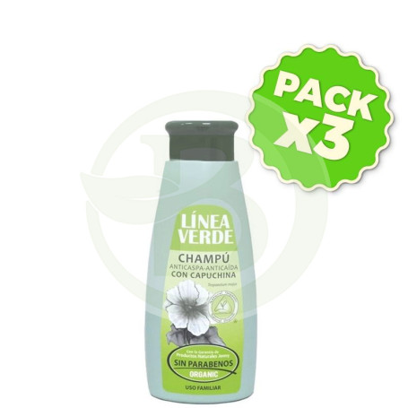 Pack 3x Champú Anticaspa-Anticaída Capuchina 400Ml. Linea Verde