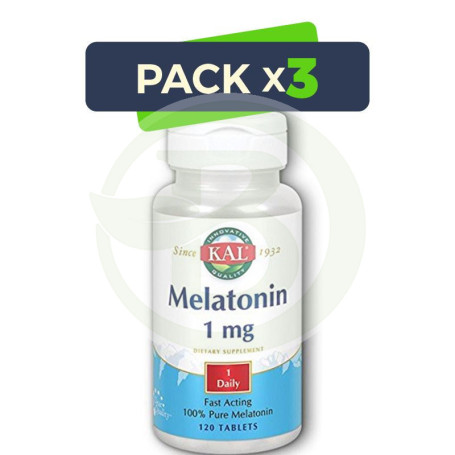 Pack 3x Melatonin 1Mg. 120 Comprimidos Kal
