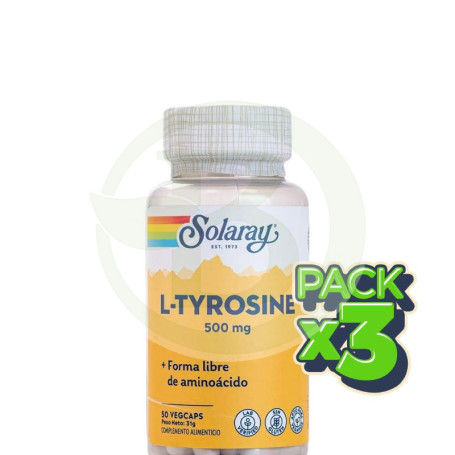 Pack 3x L-Tyrosina 500Mg. 50 Cápsulas Solaray