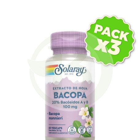 Pack 3x Bacopa 100Mg. 60 Cápsulas Solaray