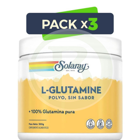 Pack 3x L-Glutamine Polvo 300Gr. Sabor Neutro Solaray