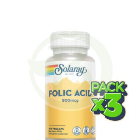 Pack 3x Ácido Fólico 800Mcg. 100 Cápsulas Vegetales Solaray
