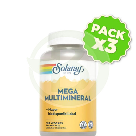 Pack 3x Mega Multi Mineral 120 Cápsulas Solaray
