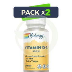 Pack 2x Vitamina D3 400UI 120 Perle Solaray
