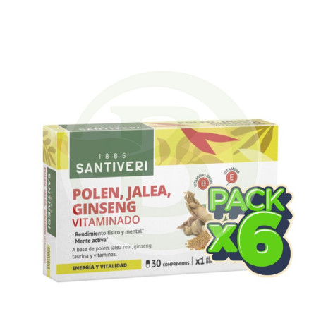 Pack 6x Polen, Jalea y Ginseng Vitaminado 30 Comprimidos Santiveri