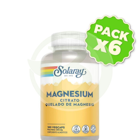 Pack 6x Magnesium Citrate 180 Cápsulas Solaray