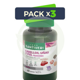 Pack 3x Cabello, Uñas y Piel Gummies 60 Gominolas Santiveri