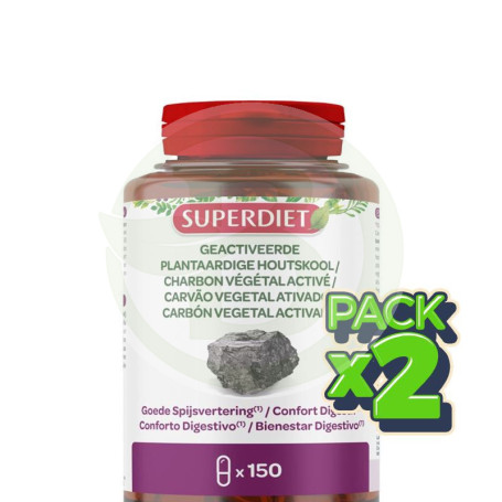 Pack 2x Carbón Vegetal Activado 150 Cápsulas Superdiet
