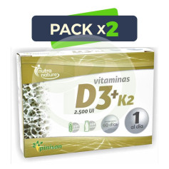 Pack 2x Vitamine D3 e K2 2.500Ui 60 Capsule Pinisan
