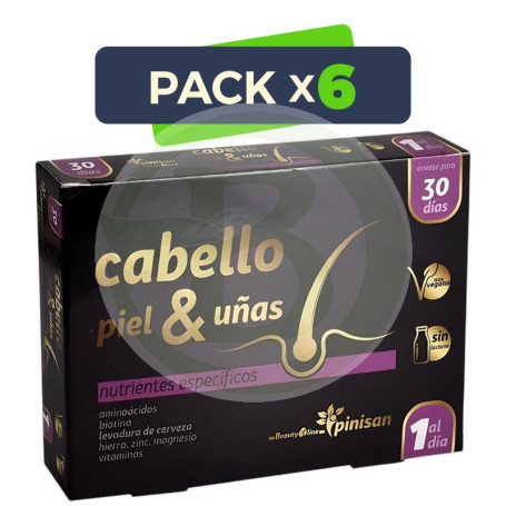 Pack 6x Cabello, Piel y Uñas Beautyline 30 Cápsulas Pinisan